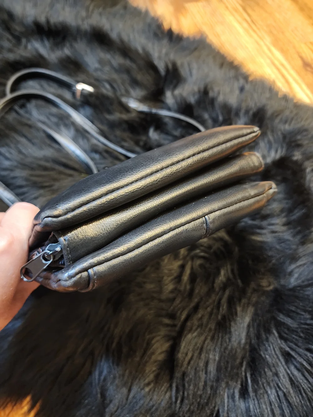 Black Faux Leather Crossbody Organizer Bag with Front Pockets Unisex